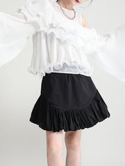 Loose Irregular Solid Ruffled Blouse