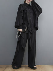 Two-Piece Solid Color Shirt And Wide-Leg Pants Casual Suit