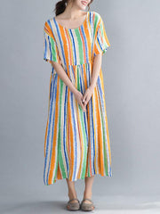 Loose Colorful Striped Comfortable Long Dress
