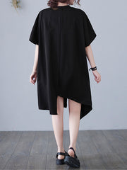 Printed Pocket Stitching Loose Irregular Dress