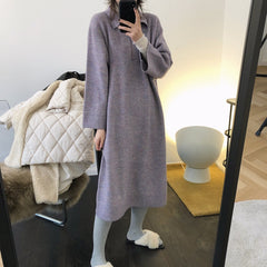 Retro Lapel Straight Shift Sweater Dress
