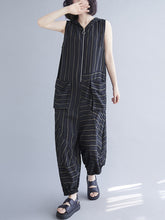 Striped Sleeveless Hooded Vest One Piece Harem Pants