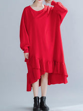 Solid Cropped Split-joint Lacy Sweatshirt Dress