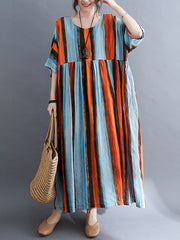 Women Striped Slimming Loose Dress