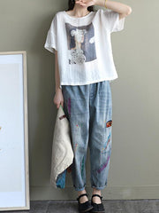 Artistic Retro Floral T-Shirts Tops