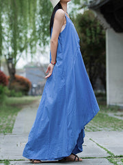 Women Irregular V-Neck Solid Color Suspender Dress