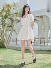 Preppy Stylish Solid Lapel Collar Mini Dress
