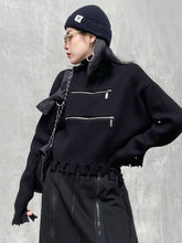 Stylish Zipper Knitting Tasseled Long Sleeves High-Neck Sweater