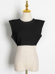 Casual Round Neck Sleeveless Short Cropped T-Shirt