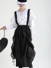 High Waist Drawstring Suspender Skirt