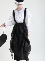 High Waist Drawstring Suspender Skirt