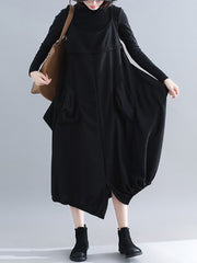 Retro Literary Suspenders Big Pocket Wide Leg Culottes Pants