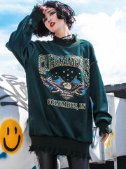 Loose Printed Fringed Sweatshirt