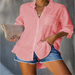 Loose Lapel Collar Solid Color Long Sleeve Cardigan Shirt