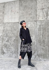Irregular Design Casual Printed High-Waist Pants