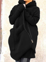 Solid Color Mid-Length Hooded Sports Sweatshirt