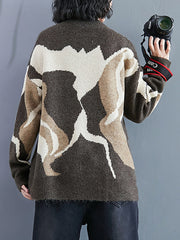 Women Retro Round Neck Casual Sweater