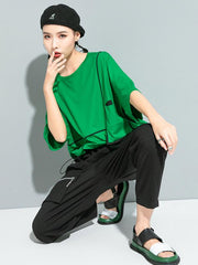 Loose Split-Joint Solid Bat Sleeves T-Shirt