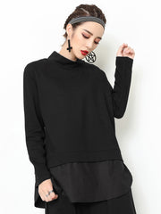 Black Zipper Asymmetric Split-Joint Split-Side T-Shirts Tops
