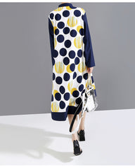 Polka-Dot Stand Collar Split-Joint Midi Dress