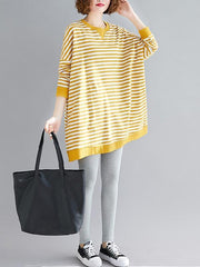 Loose Yellow And White Stripe Sweatshirt Dress
