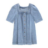 Square Collar Wash Water Denim Dress