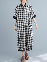 Plaid Splicing Shirt Wide Leg Pants Two-Piece Set