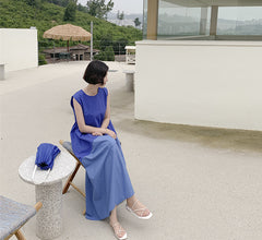 Vest Color-Blck Summer Solid Maxi Dress