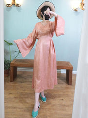 Tencel Flared Sleeves V-neck Lace-up Long Dress