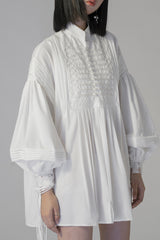 Retro Solid Color Lantern Sleeve Shirt Dress