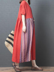 Original Split-Joint Striped V-Neck Dress