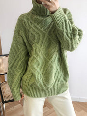 Twisted Flower Loose Wool Turtleneck Sweater