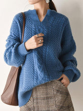 Vintage Loose V-neck Lantern Sleeves Sweater