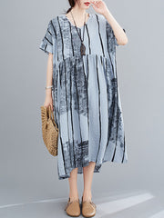 Original Striped V-Neck Shirt Dress