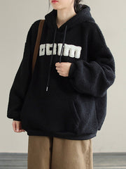 Hooded Drawstring Embroidered Padded Sweatshirt