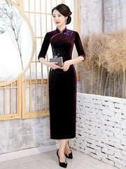 Embroidered Velvet Improved Long Cheongsams