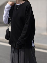 Women Round Neck Solid Color Loose Casual Sweatshirt