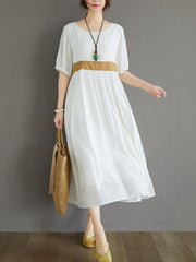 Loose Waist-High Thin A-Line Cotton Dress