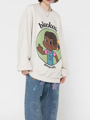 Print Oversize Loose Pullover Long Sleeve Sweatershirt