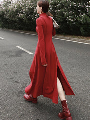 Original Solid Lapel Split-Side Dress