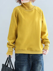 Women Simple High Neck Pullover Sweatshirt