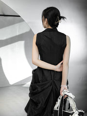 Simple Black Skinny Sleeveless Pleated Maxi Dress