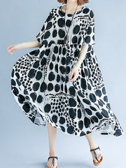 Women Round Neck Print Loose Casual Slimming Dress