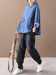 Original Solid Denim Hoodies&Sweatshirts