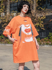 Hip-Hop Round Neck Print Hollow Casual T-Shirt