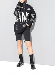 Women Printed Turtleneck Bat Shirt Sweater