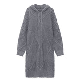 Loose Solid Color Thicken Hooded Midi Dress