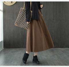 Women Retro Loose All Match Solid Color Casual Skirt