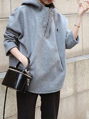 Loose Solid Color Zipper Pullover Sweatshirt