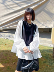 Puff Sleeves Split-Joint Knitted Top